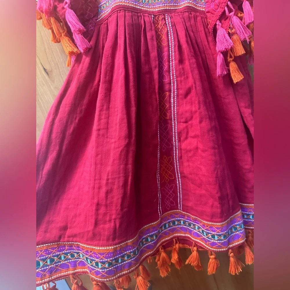 Girls Mer St. Barth Red Cotton Embroidered Flutter Sleeve Sundress size 2 - Picture 3 of 7